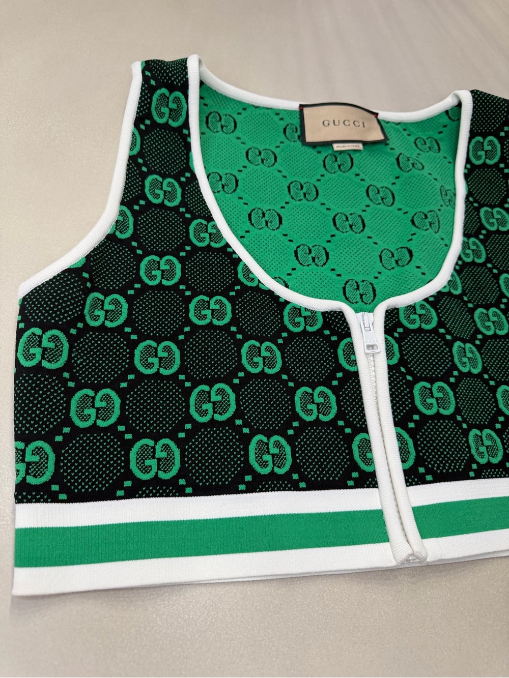 Gucci Green & Black GG Zip-Front Knit Tank NWOT Size Large - Picture 2 of 5